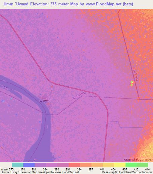 Umm `Uwayd,Sudan Elevation Map