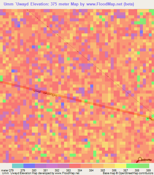 Umm `Uwayd,Sudan Elevation Map