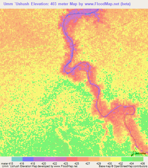 Umm `Ushush,Sudan Elevation Map