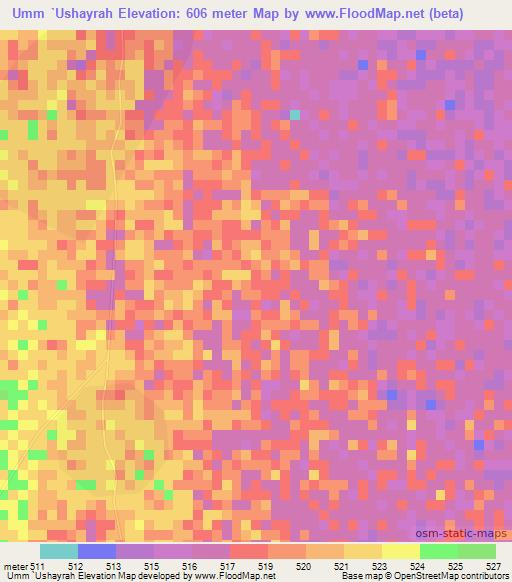 Umm `Ushayrah,Sudan Elevation Map