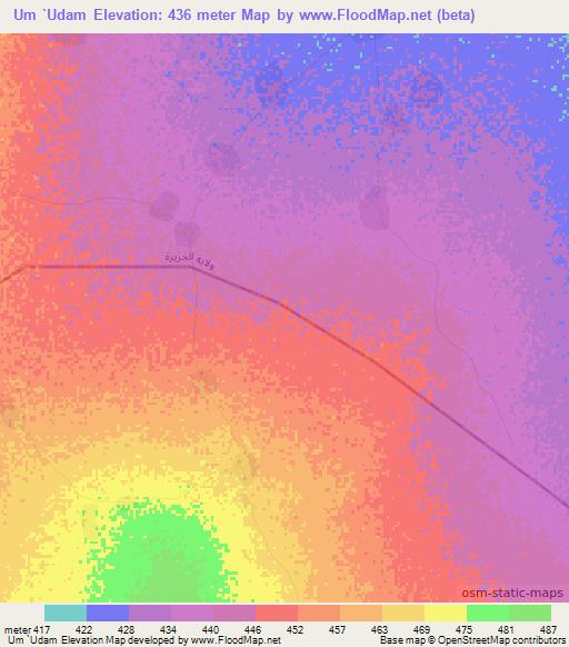 Um `Udam,Sudan Elevation Map