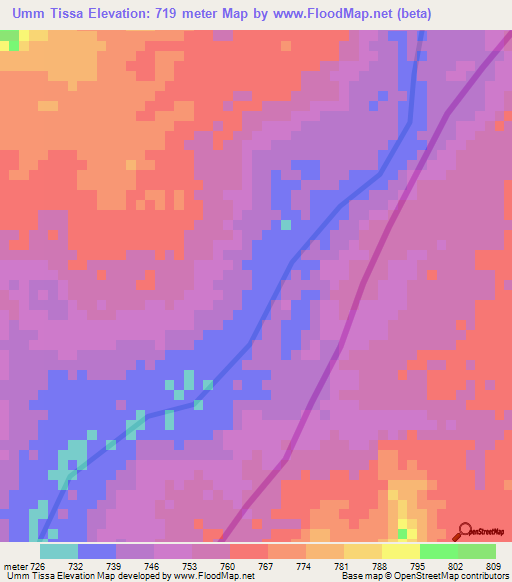 Umm Tissa,Sudan Elevation Map