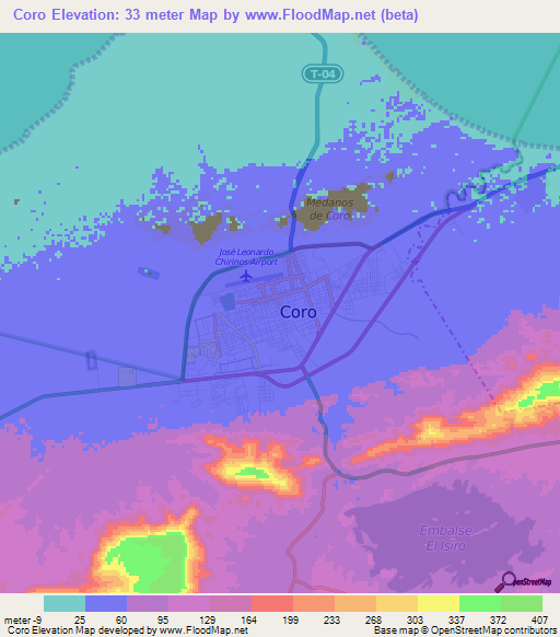 Coro,Venezuela Elevation Map