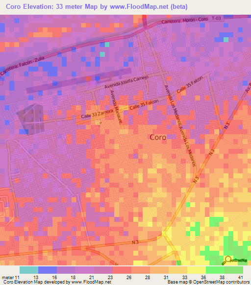 Coro,Venezuela Elevation Map