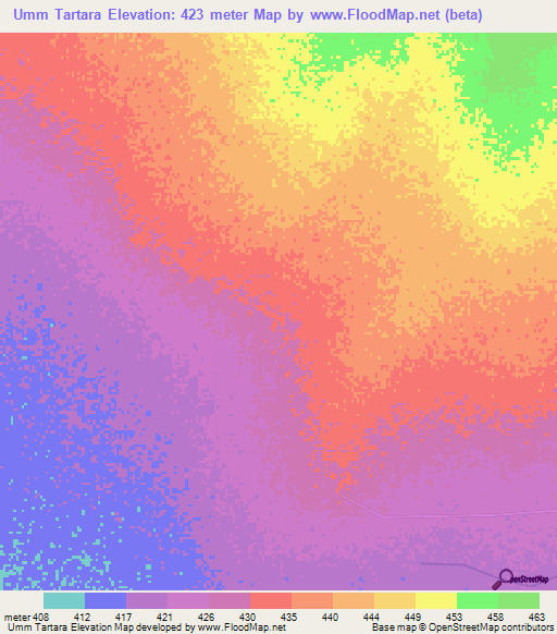 Umm Tartara,Sudan Elevation Map