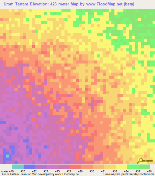 Umm Tartara,Sudan Elevation Map