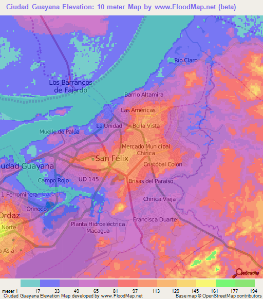 Ciudad Guayana,Venezuela Elevation Map