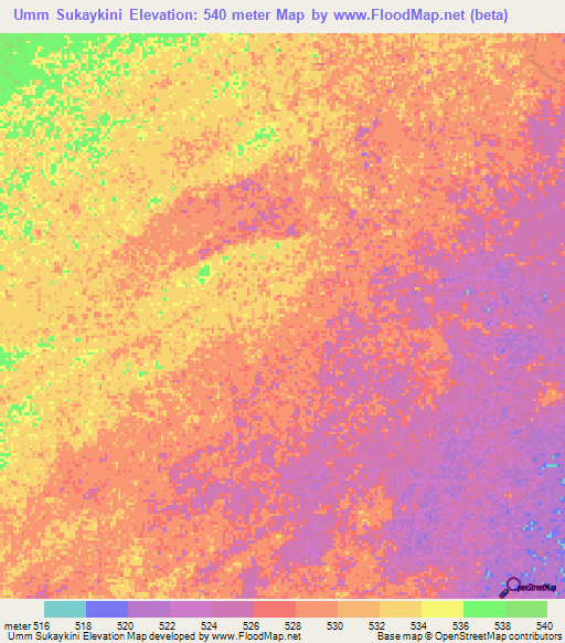 Umm Sukaykini,Sudan Elevation Map