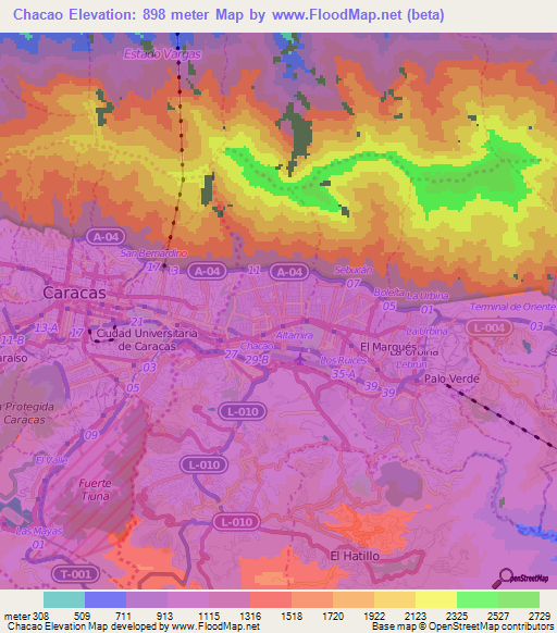 Chacao,Venezuela Elevation Map