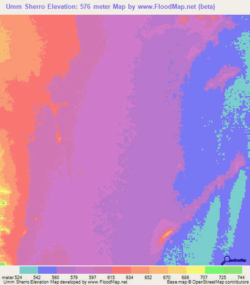 Umm Sherro,Sudan Elevation Map