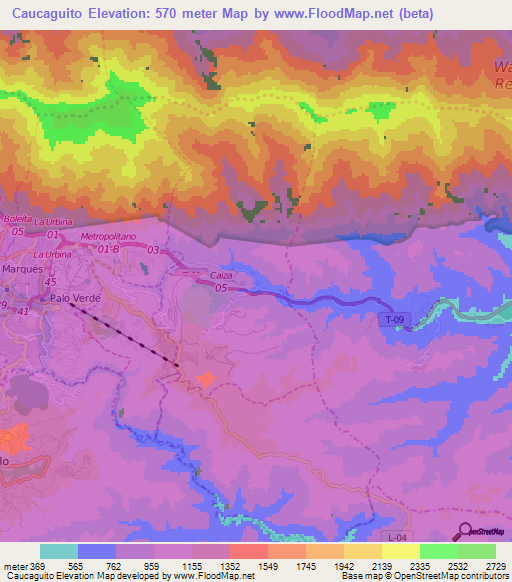 Caucaguito,Venezuela Elevation Map