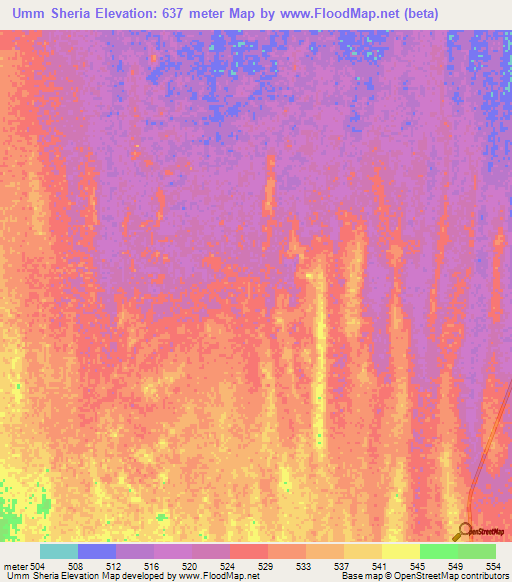 Umm Sheria,Sudan Elevation Map