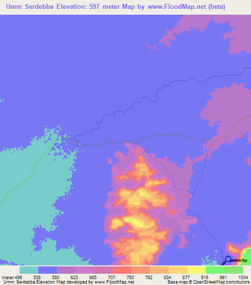 Umm Serdebba,Sudan Elevation Map