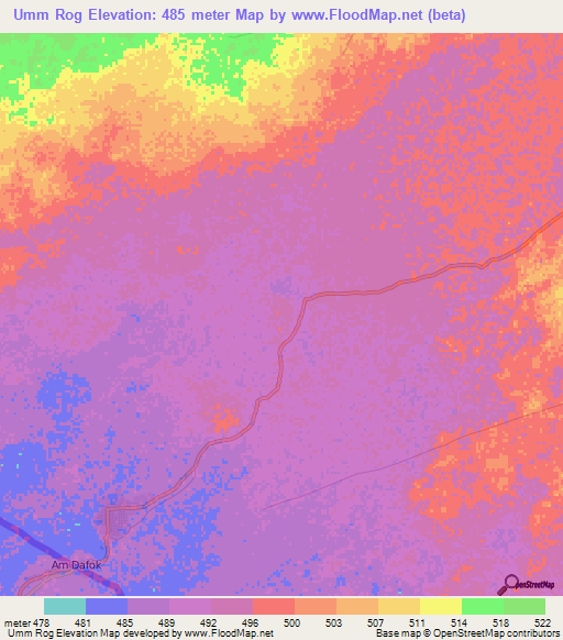 Umm Rog,Sudan Elevation Map