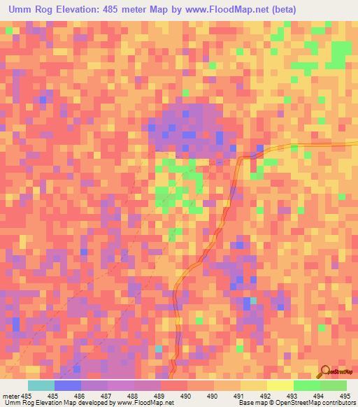 Umm Rog,Sudan Elevation Map