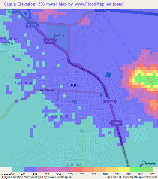 Cagua,Venezuela Elevation Map