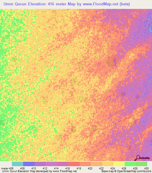 Umm Qurun,Sudan Elevation Map