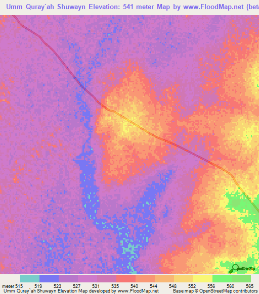 Umm Quray`ah Shuwayn,Sudan Elevation Map
