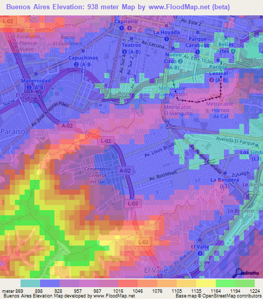Buenos Aires,Venezuela Elevation Map