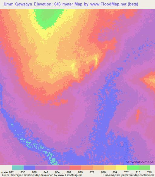 Umm Qawzayn,Sudan Elevation Map