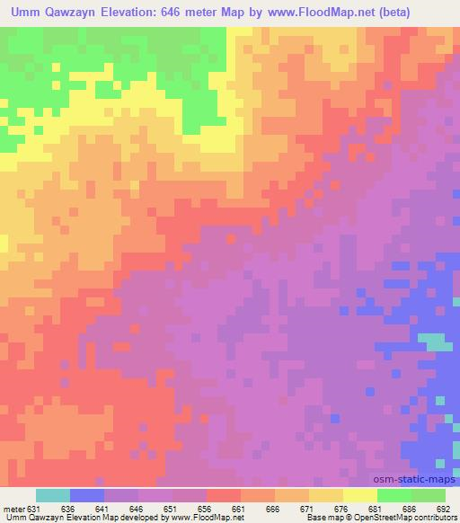 Umm Qawzayn,Sudan Elevation Map