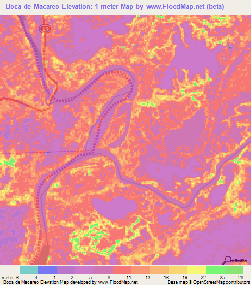 Boca de Macareo,Venezuela Elevation Map