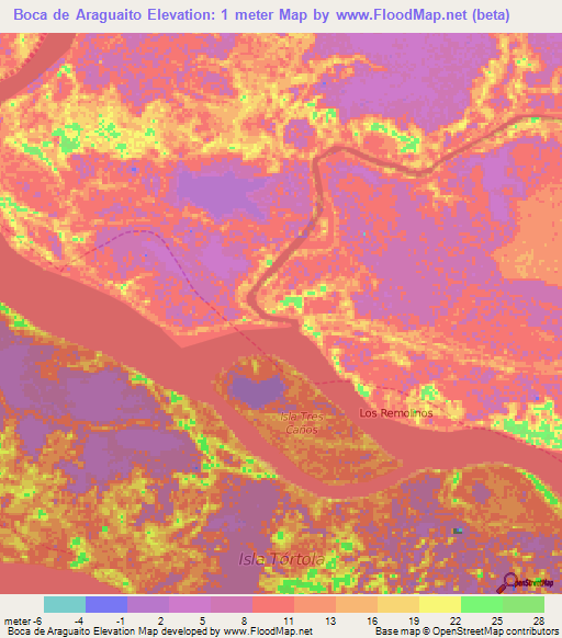Boca de Araguaito,Venezuela Elevation Map