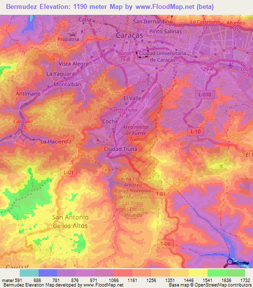 Bermudez,Venezuela Elevation Map