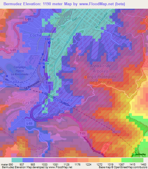 Bermudez,Venezuela Elevation Map