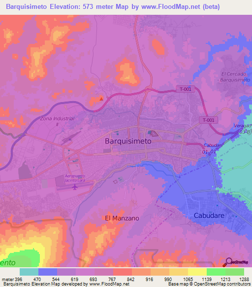 Barquisimeto,Venezuela Elevation Map