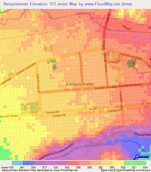 Barquisimeto,Venezuela Elevation Map