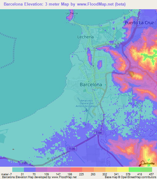 Barcelona,Venezuela Elevation Map