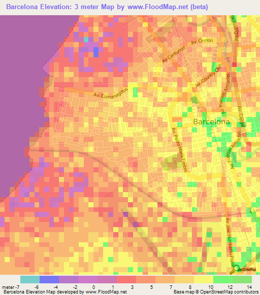 Barcelona,Venezuela Elevation Map