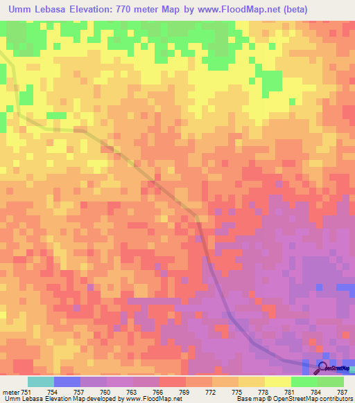 Umm Lebasa,Sudan Elevation Map