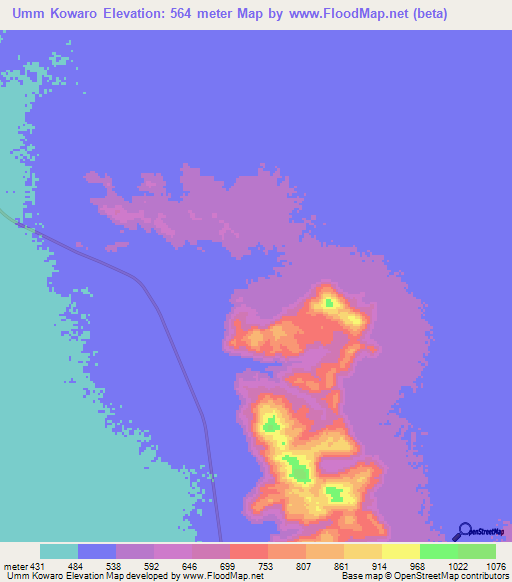 Umm Kowaro,Sudan Elevation Map