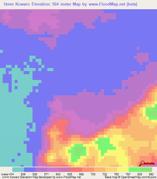 Umm Kowaro,Sudan Elevation Map