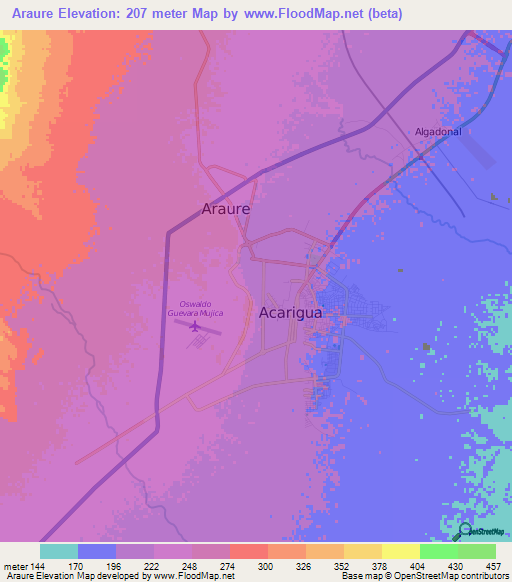 Araure,Venezuela Elevation Map