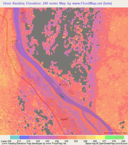 Umm Karabiq,Sudan Elevation Map