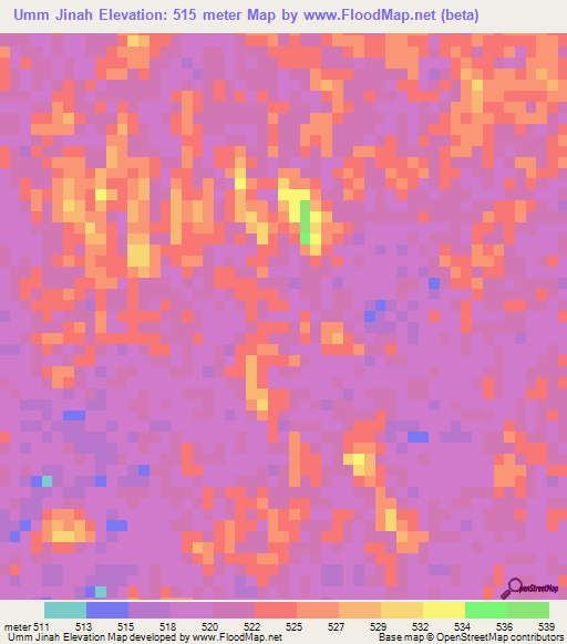 Umm Jinah,Sudan Elevation Map
