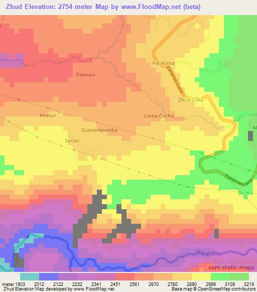 Zhud,Ecuador Elevation Map