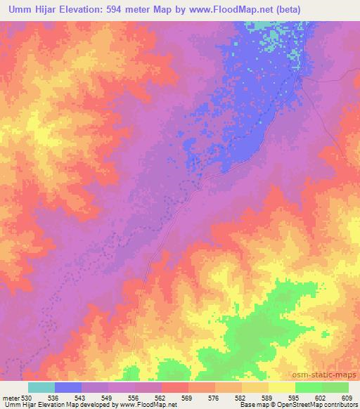 Umm Hijar,Sudan Elevation Map