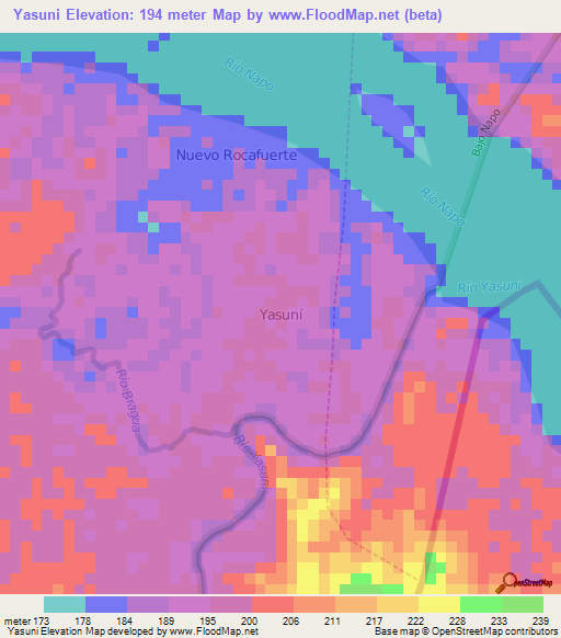 Yasuni,Ecuador Elevation Map