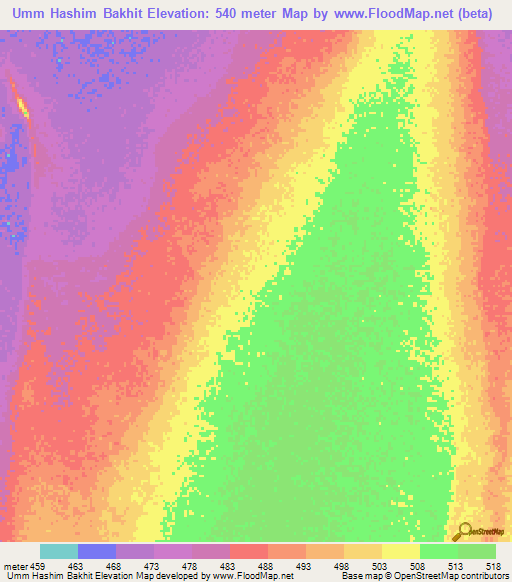 Umm Hashim Bakhit,Sudan Elevation Map