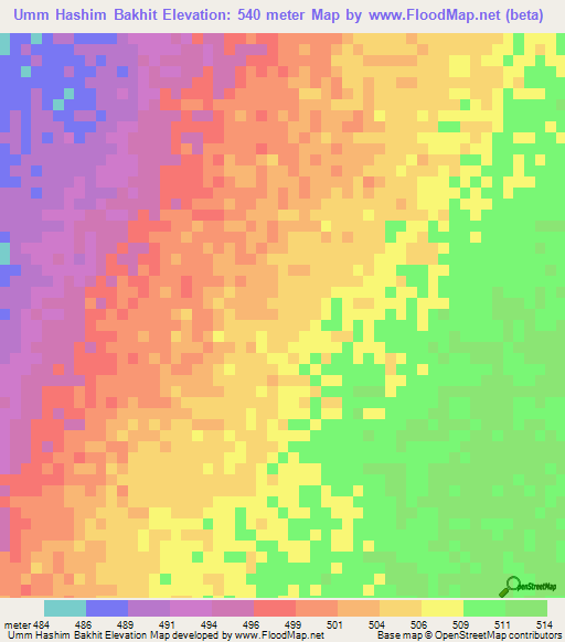 Umm Hashim Bakhit,Sudan Elevation Map