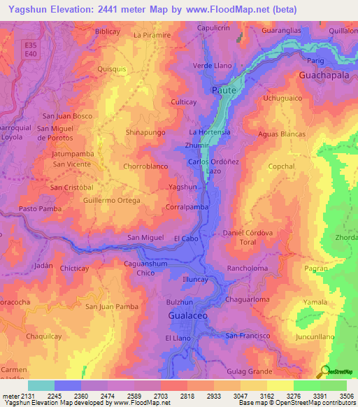 Yagshun,Ecuador Elevation Map