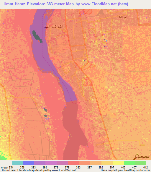 Umm Haraz,Sudan Elevation Map