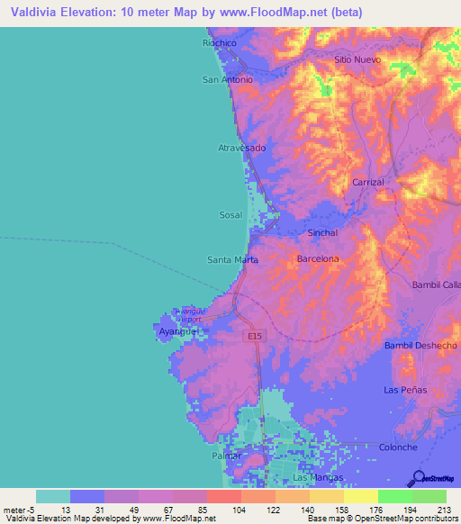 Valdivia,Ecuador Elevation Map