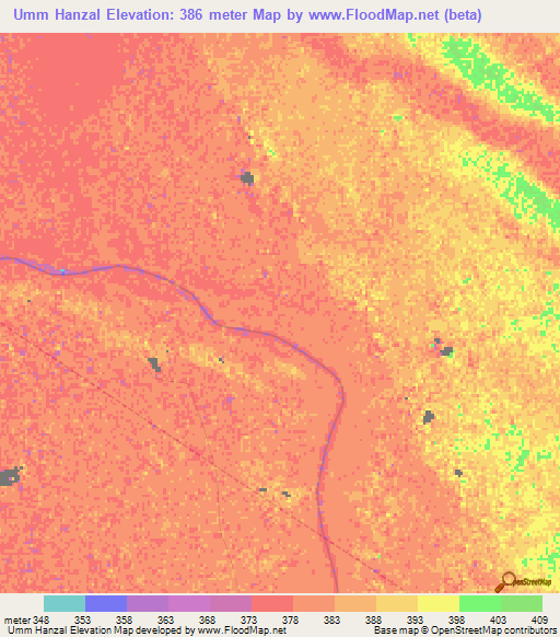 Umm Hanzal,Sudan Elevation Map