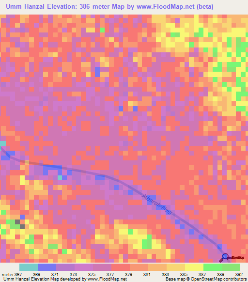 Umm Hanzal,Sudan Elevation Map