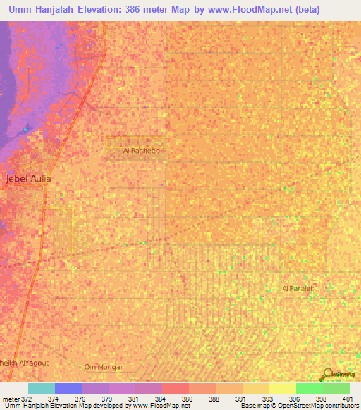Umm Hanjalah,Sudan Elevation Map